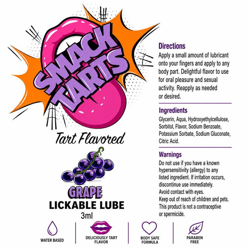 Smack Tarts® Lickable Lubricant – Sour Grape – 3ml Sachet - Image 2