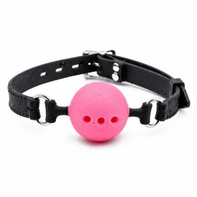 PU Leather Ball Gag Pink – Adjustable Faux Leather Ball Gag BDSM Roleplay Accessory