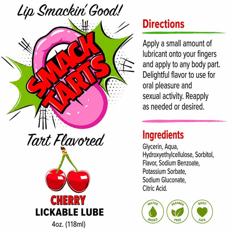 Smack Tarts® Lickable Lubricant – Sour Cherry – 4oz Bottle - Image 2