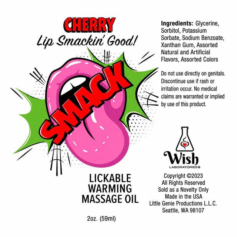 Smack Tarts® Lickable Massage Oil – Cherry – 2oz Bottle - Image 2