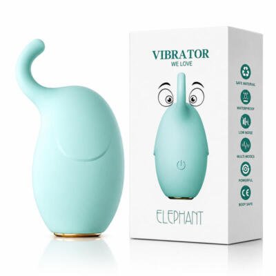 Cute Elephant Mini Massager USB Rechargeable Waterproof Body-Safe Silicone Mint Green