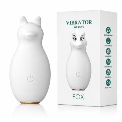 Cute Fox Mini Massager USB Rechargeable Waterproof Body-Safe Silicone White