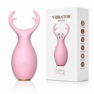 Cute Deer Mini Massager USB Rechargeable Waterproof Body-Safe Silicone Pink