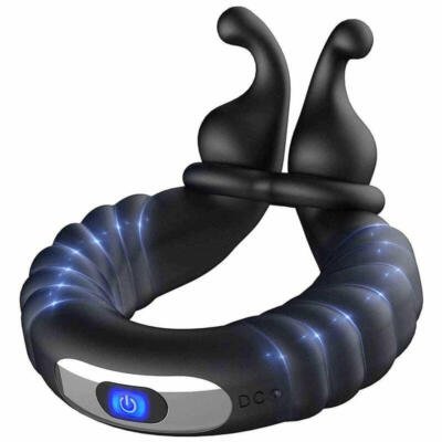 Rechargeable Vibrating Ring 10 Vibration Modes USB Waterproof Body-Safe Silicone Black