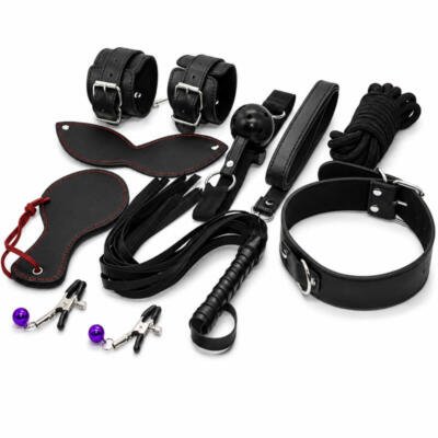 X-Toyz Bondage Kit 1 - 8 Piece BDSM Restraint Set Faux Leather Adult Couples