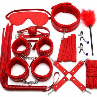 X-Toyz Bondage Kit 2B (Red) - Premium BDSM Restraint Set Faux Leather Adult Couples