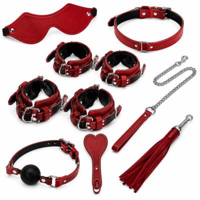 X-Toyz Bondage Kit 8A (Red) - Premium BDSM Restraint Set Faux Leather Adult Couples