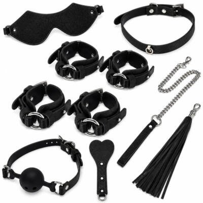X-Toyz Bondage Kit 8B (Black) - Premium BDSM Restraint Set Faux Leather Adult Couples