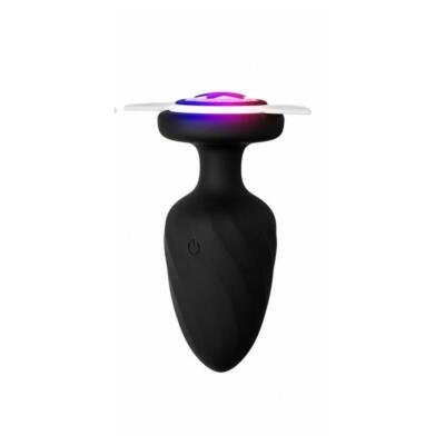 X-Toyz Black LED Light Vibrating Butt Plug 10 Modes USB Rechargeable Waterproof