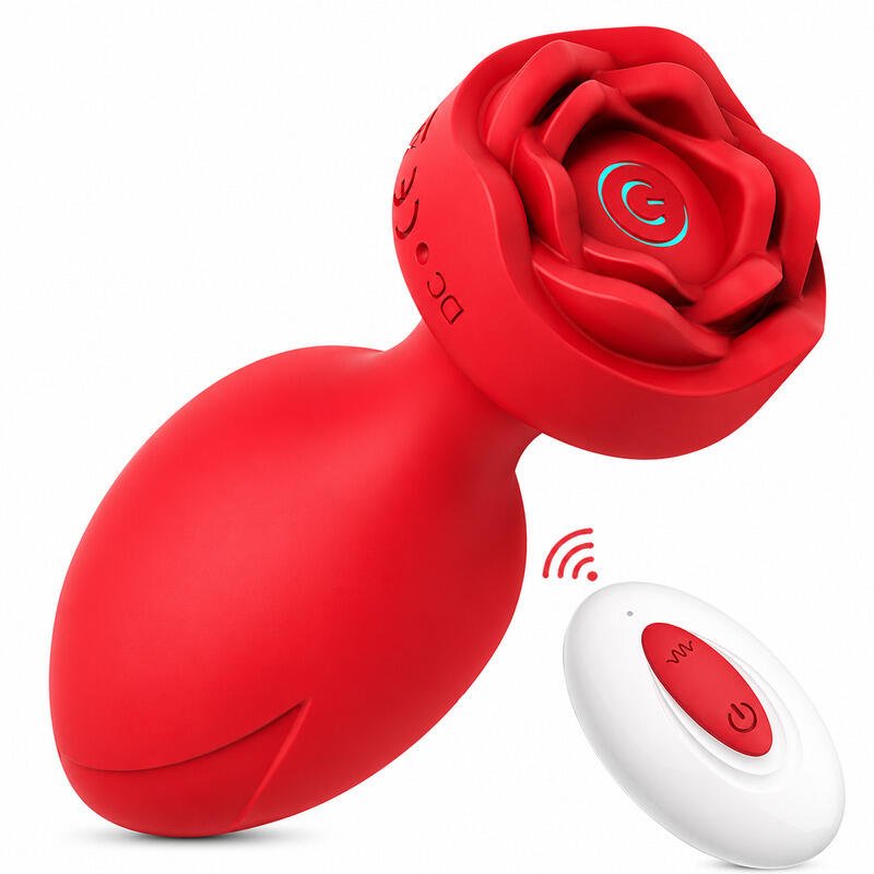 X-Toyz Rose Shaped Vibrating Butt Plug with Remote Control USB Rechargeable Waterproof