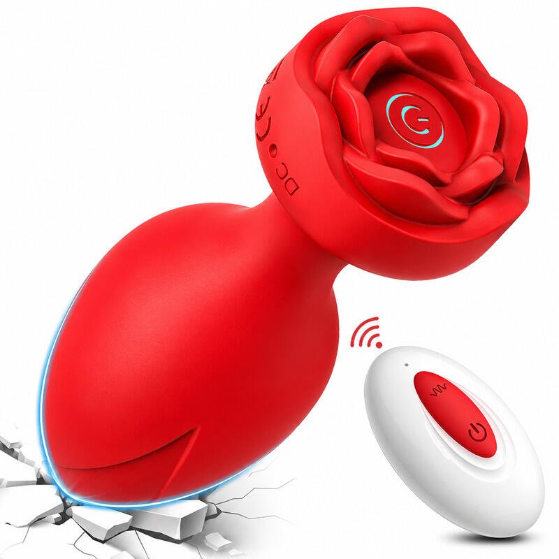 X-Toyz Rose Shaped Vibrating Butt Plug with Remote Control USB Rechargeable Waterproof - Image 2