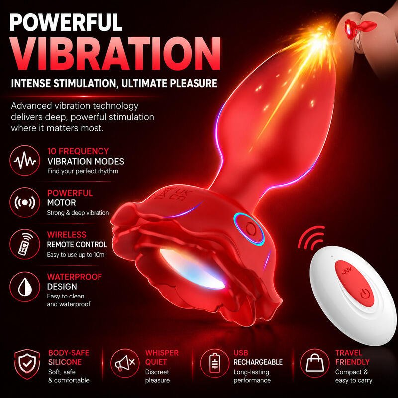 X-Toyz Remote Controlled Vibrating Butt Plug with LED Light USB Rechargeable Waterproof - Image 2