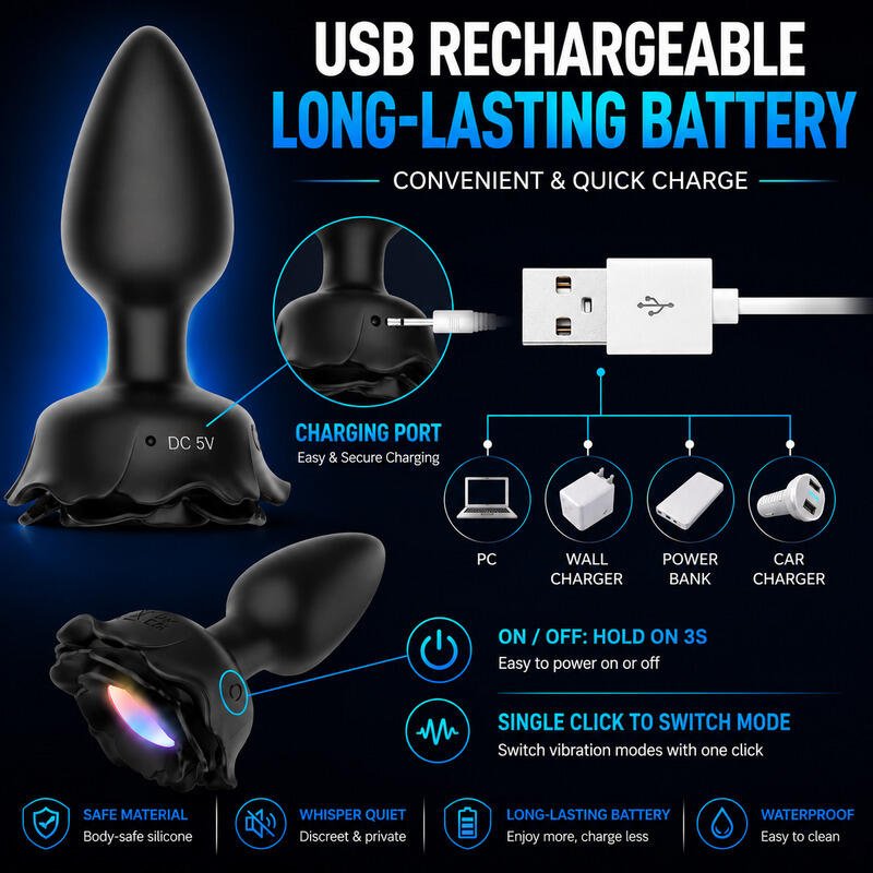 X-Toyz Remote Controlled Vibrating Butt Plug with LED Light USB Rechargeable Waterproof - Image 3
