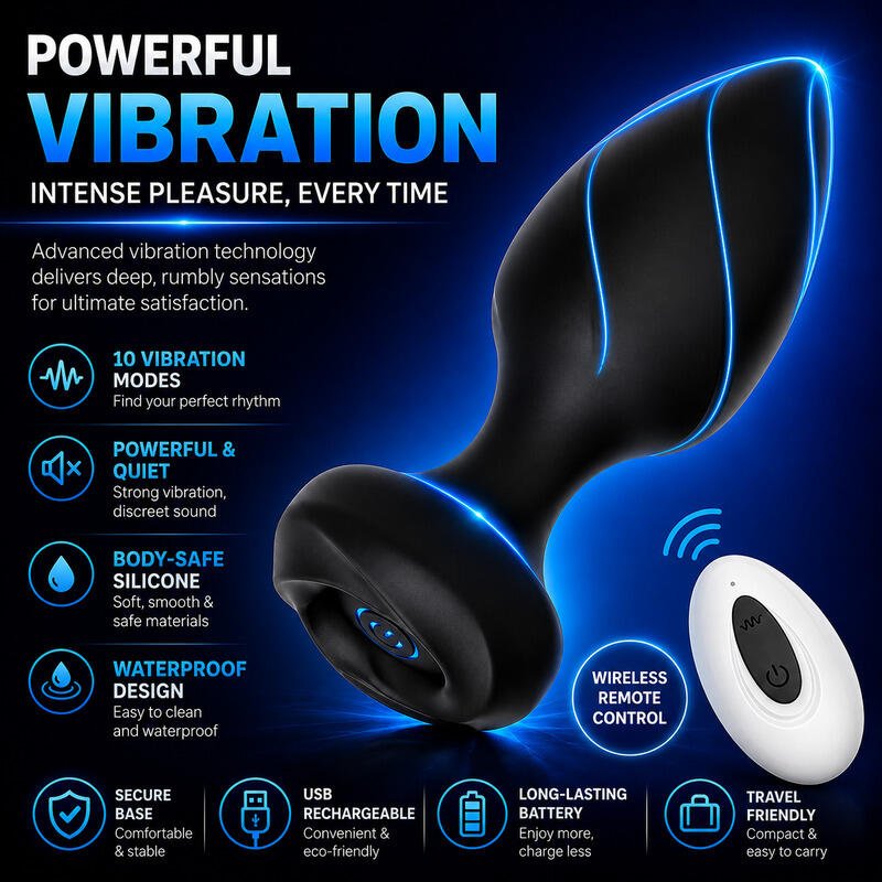X-Toyz Remote Controlled Vibrating Butt Plug 10 Modes USB Rechargeable Waterproof - Image 2