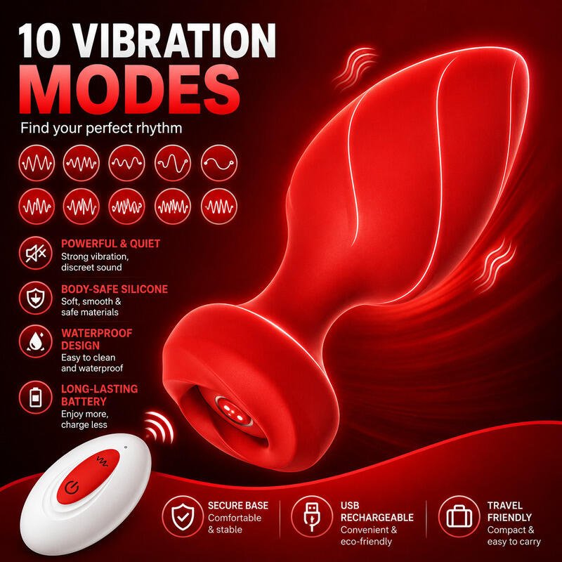 X-Toyz Remote Controlled Vibrating Butt Plug 10 Modes USB Rechargeable Waterproof - Image 3
