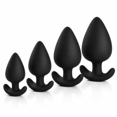 4Pc Silicone Anal Plug Set Small Medium Large XL Body Safe Waterproof Black