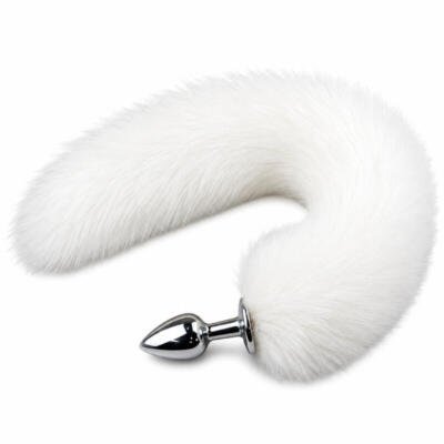 Metal Fox Tail Plug Stainless Steel White Faux Fur Tail Adult Accessory