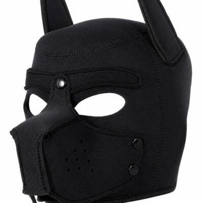 Neoprene Puppy Dog Hood Mask Adjustable Roleplay Cosplay Costume Black