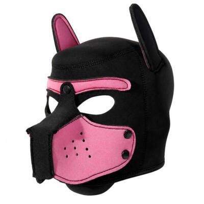 Neoprene Puppy Dog Hood Mask Adjustable Roleplay Cosplay Costume Black Pink