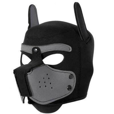 Neoprene Puppy Dog Hood Mask Adjustable Roleplay Cosplay Costume Black Grey