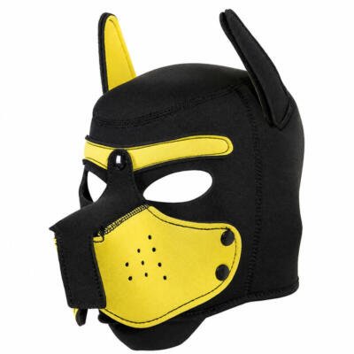 Neoprene Puppy Dog Hood Mask Adjustable Roleplay Cosplay Costume Black Yellow