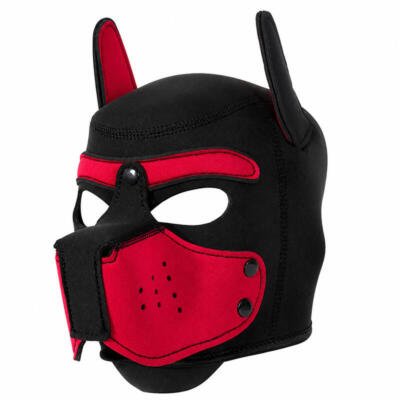 Neoprene Puppy Dog Hood Mask Adjustable Roleplay Cosplay Costume Black Red