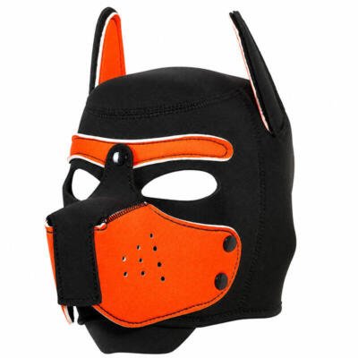 Neoprene Puppy Dog Hood Mask Adjustable Roleplay Cosplay Costume Black Orange