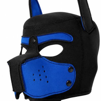 Neoprene Puppy Dog Hood Mask Adjustable Roleplay Cosplay Costume Black Blue