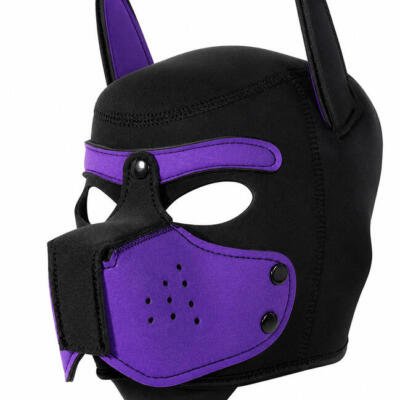 Neoprene Puppy Dog Hood Mask Adjustable Roleplay Cosplay Costume Black Purple