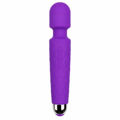 Rechargeable Wand Massager 20 Vibration Modes USB Waterproof Body-Safe Silicone Purple