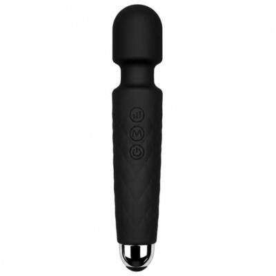 Rechargeable Wand Massager 20 Vibration Modes USB Waterproof Body-Safe Silicone Black