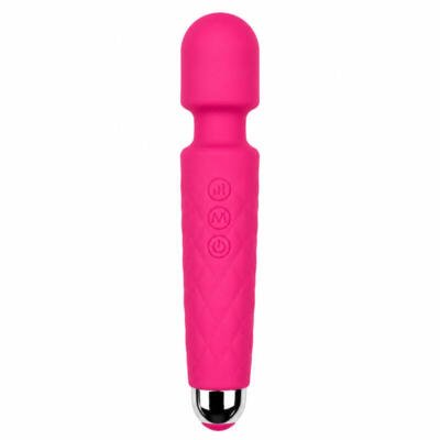 Rechargeable Wand Massager 20 Vibration Modes USB Waterproof Body-Safe Silicone Pink