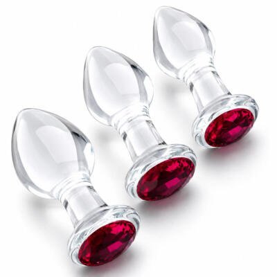 3Pc Glass Anal Plug Set Small Medium Large Borosilicate Crystal Base Adult Toy