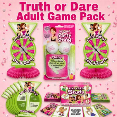 Truth or Dare Adult Game Pack Party Pong Coasters Centrepieces Five Card Studs